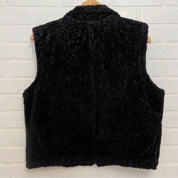 VINTAGE black Amerique du Nord reversible leather vest Large faux fur sleeveless - Picture 3 of 13